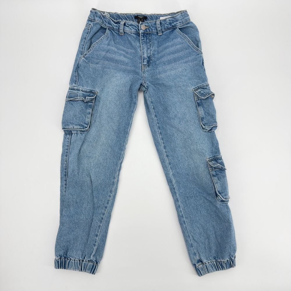 Forever 21 Kids Light Wash Denim Cargo Joggers Blue Size 11/12 Elastic Cuff Pant